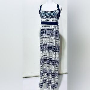 Eddie Bauer maxi dress cross back navy blue summer casual outdoors women’s M